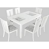Urban Icon 66" Extension Dining Table in White with Glass Inlay